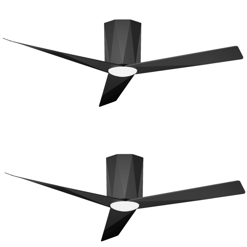 2pcs 52 Inch Ceiling Fan With Light, Black