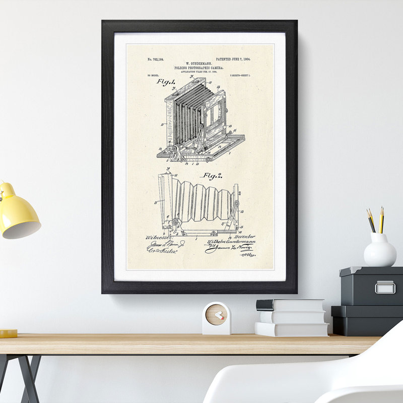 Camera Patent - Picture Frame Painting, 48cm H x 36cm W x 2cm D, Black Framed