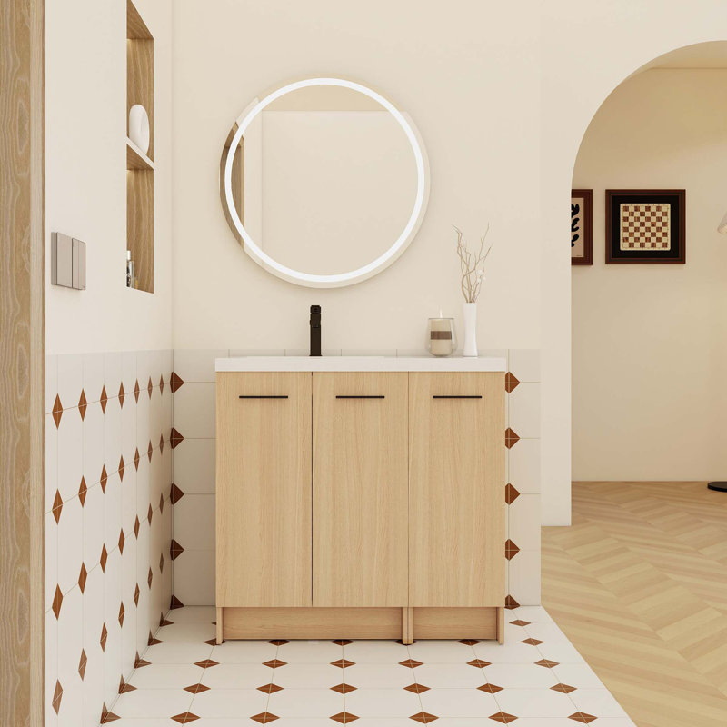 Meuble-lavabo modulaire peu encombrant avec lavabo en résine intégré et rangement flexible