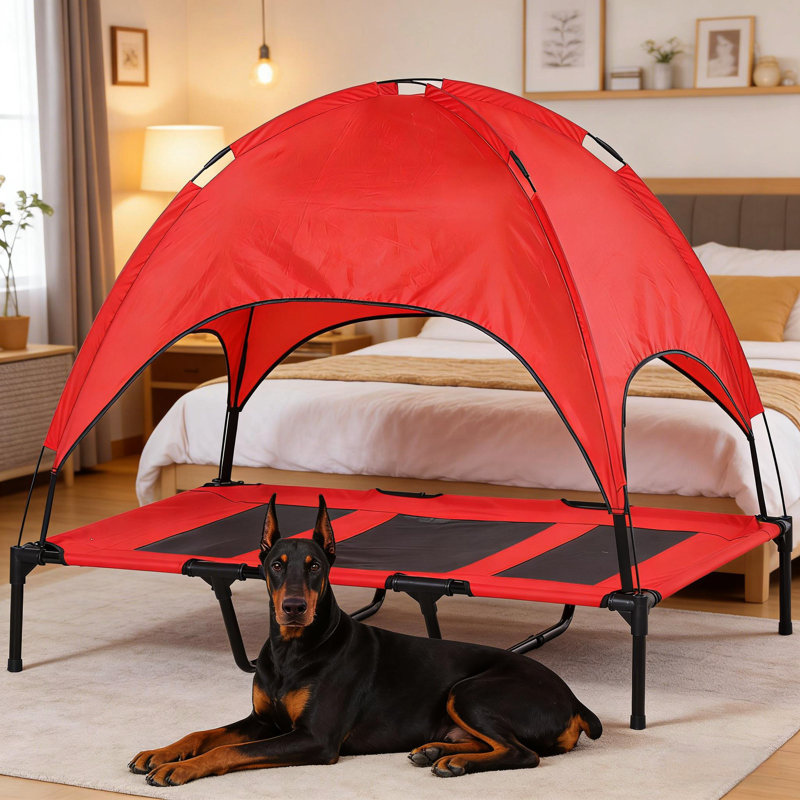 Lit surélevé pour chien avec auvent, en maille respirante, portable et pliable, pour chiens de grande taille (XXL), tissu haute densité, toutes races.