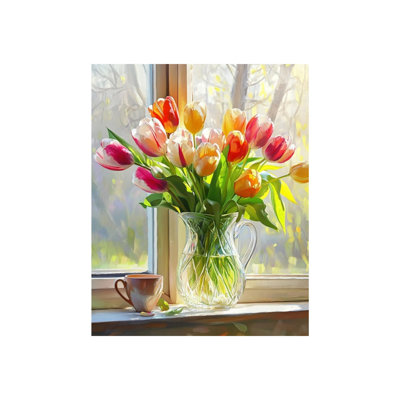 Sunlit Tulip Bouquet Unframed Canvas Wall Art 16" X 20"