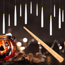 Homemory Floating Candles with Wand Remote, 12 Pcs Magical Floating Candles  Witch Decors, Warm Yellow Flameless Taper Candles Battery Operated, LED