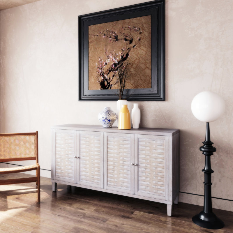 Armoire décorative classique avec tablettes et porte en verre