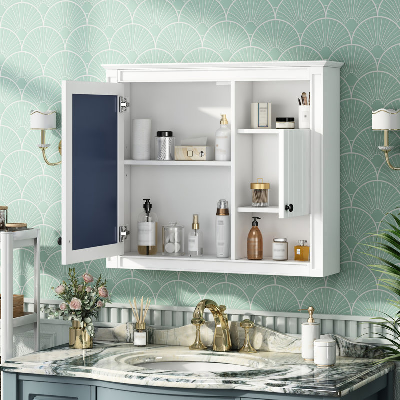 Armoire de toilette murale 32 po - blanc avec miroir et 3 tablettes de rangement pour salle de bain