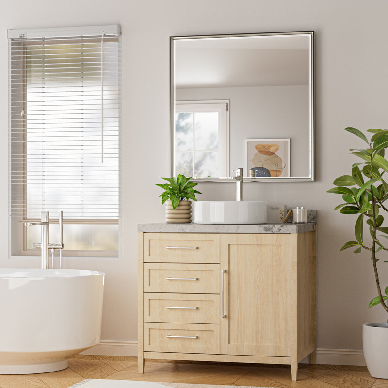 36" Silver Beveled Square Bathroom Vanity Mirror
