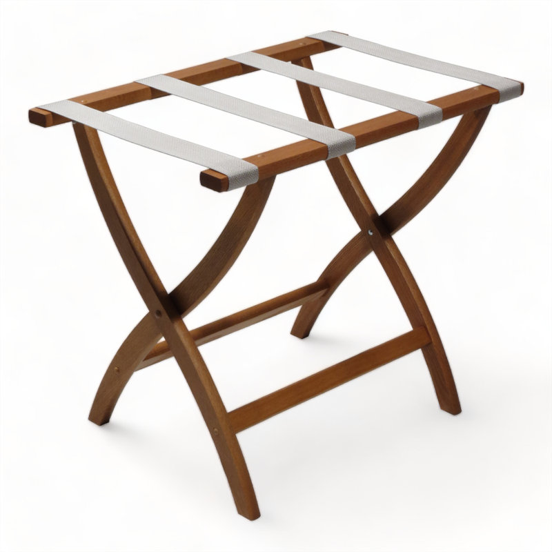 Folding Oak,Wood Luggage Rack, Medium Oak, Silver