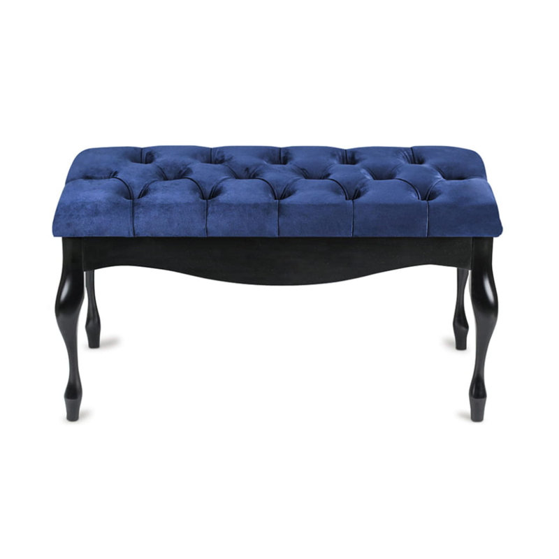 Keeter Velvet Upholstered Bench, H40 x W100 x D40cm, Black, Blue