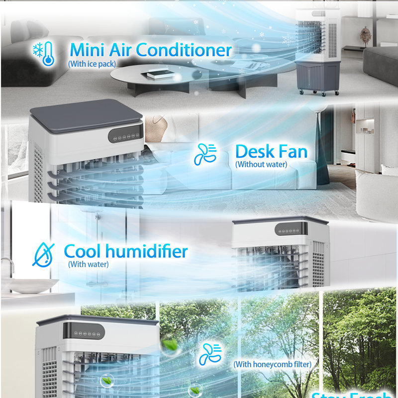 110CM Evaporative Cooler With 12-Hour Auto Shut-Off Timer, 4 Ice Packs, 3-Speed Windowless Air Conditioning, Smart Remote Control, Dual Water Tanks, Quiet Operation
