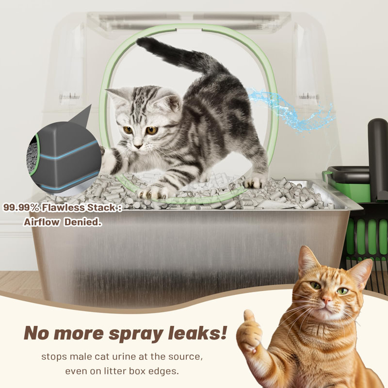 Resin, Stainless Steel Litter Box with Scoop, Black