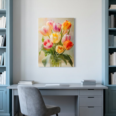Tulip Floral Bouquet Oil Painting Print Canvas Wrapped Wall Art For Living Room Bedroom Or Office Decor