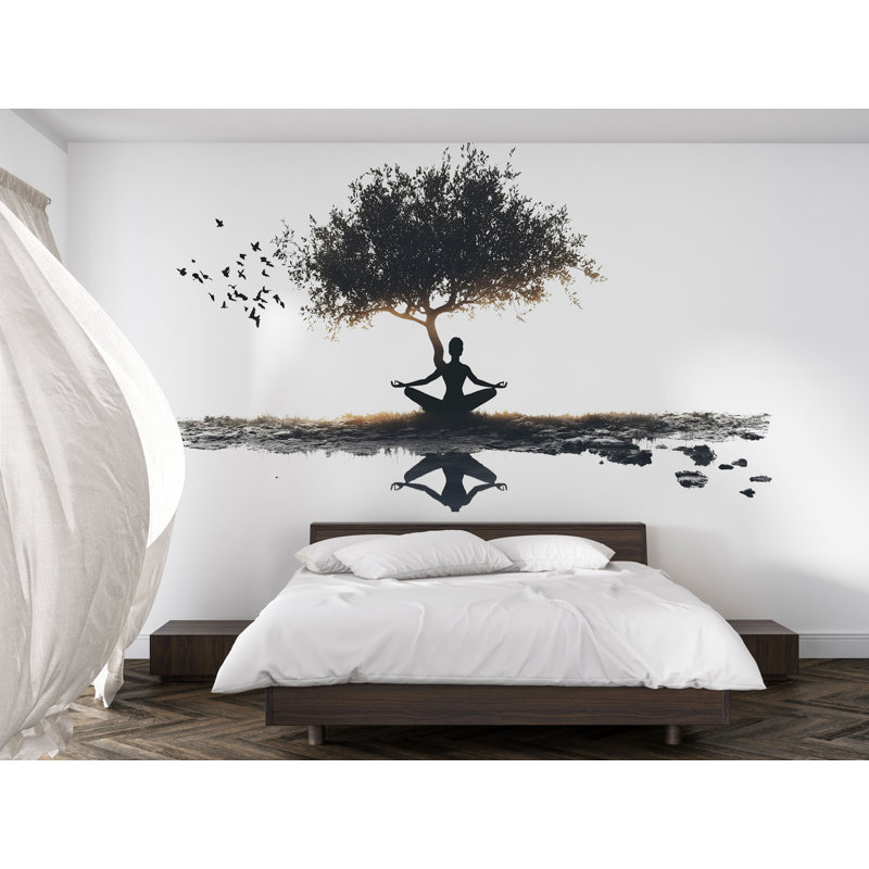 Adhésif décoratif méditation, autocollant vinyle arbre de yoga, décoration murale spirituelle Zen Studio 663MV, 9 x 16 pouces