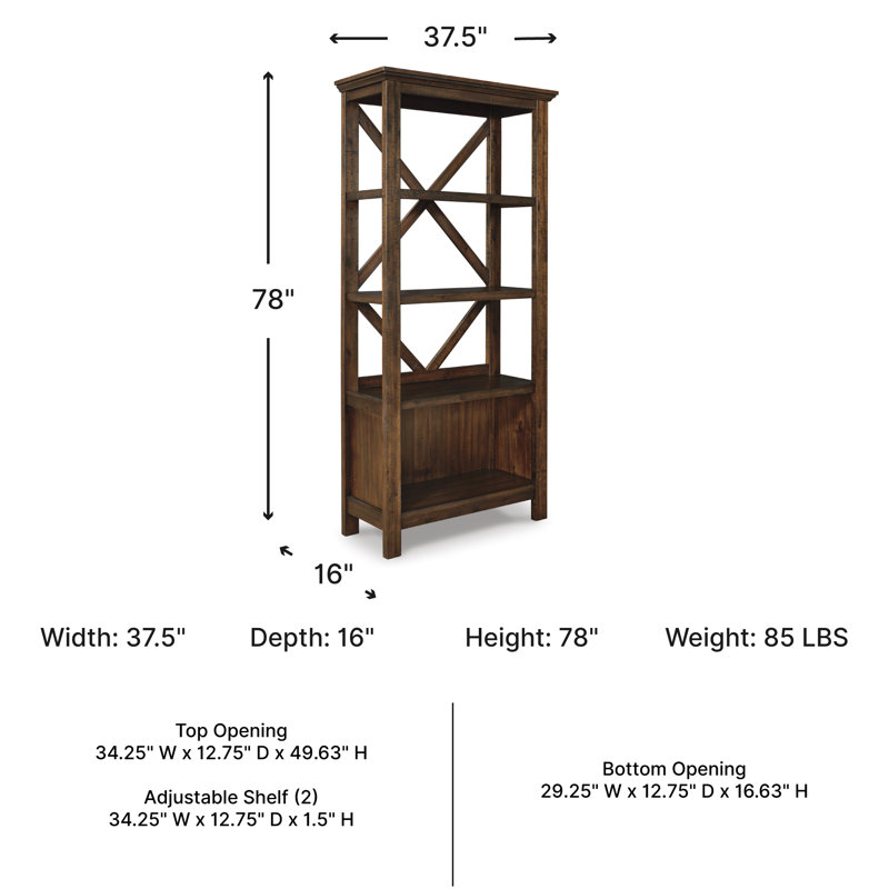 Bibliothèque étagère Auberon, (4 tablettes) H 75 po x l 34 po x P 12 po, Brun