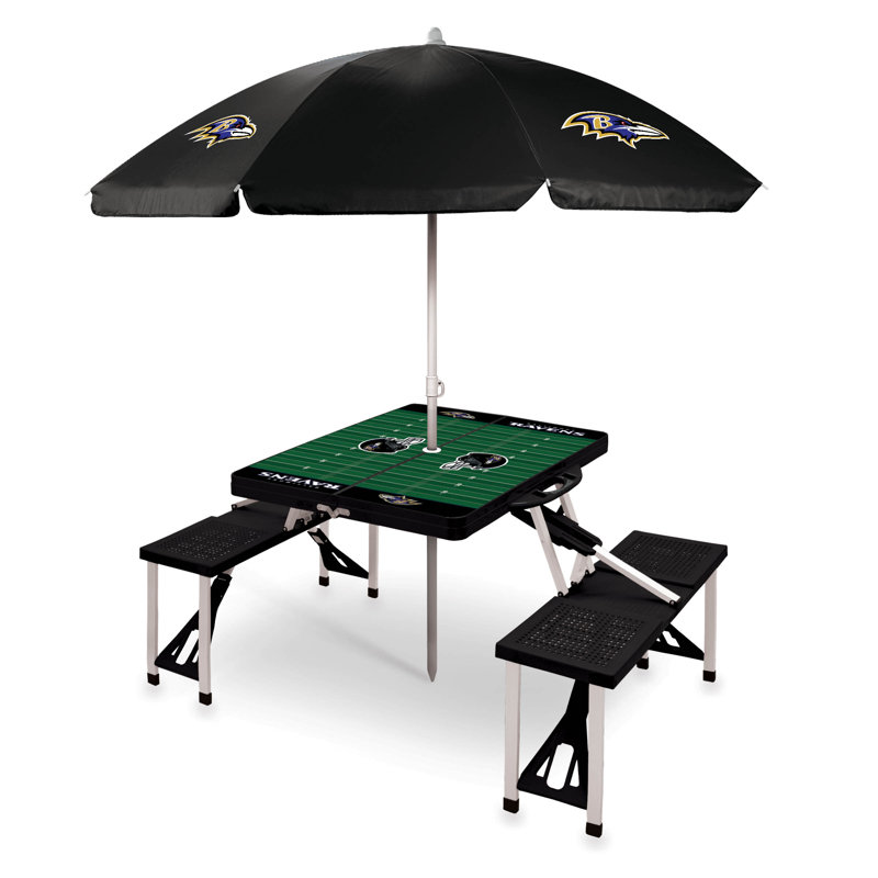 Baltimore Ravens Black Rectangular Aluminum Picnic Table with Umbrella