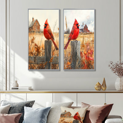 «Cardinal Bird» par The Farmhouse III - animaux, art mural 2 pièces