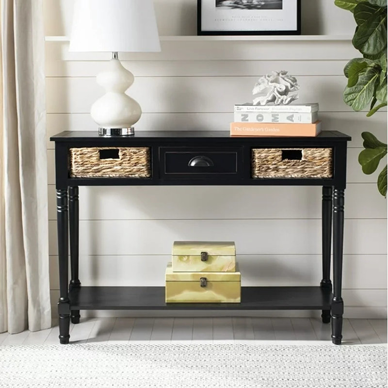 Console en bois massif 44,5 po Painswick, Noir patiné