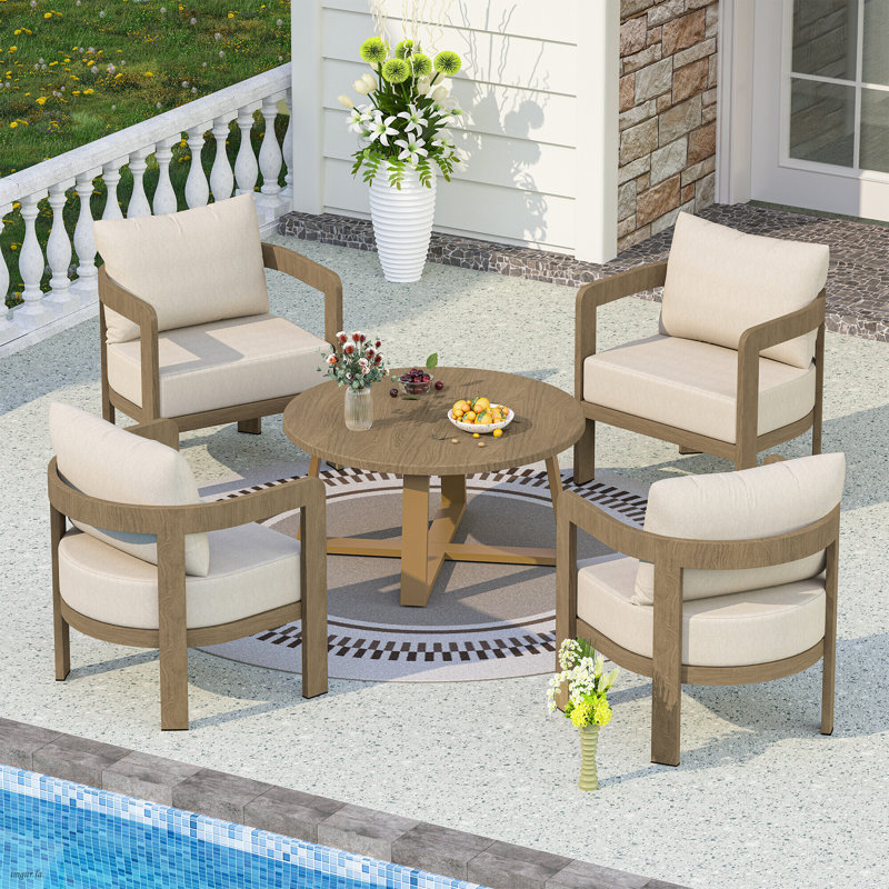 5 Pieces Modern Metal Patio Conversation Set with 6" Thick Cushions, White