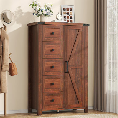 5 Drawers Dresser Chests for Home Bedroom, Farmhouse Wood Rustic Tall Chest of Drawers, Pull Storage Cabinet,Brown