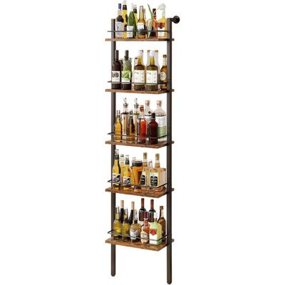 5-Tier Freestanding Wine Rack With Fence, Vintage Brown Liquor Display Shelf by 17 Stories