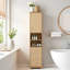 Armoire de salle de bain autoportante étroite et haute, 1 porte avec tablette réglable, 3 tiroirs, rangement ouvert, poignées en métal doré