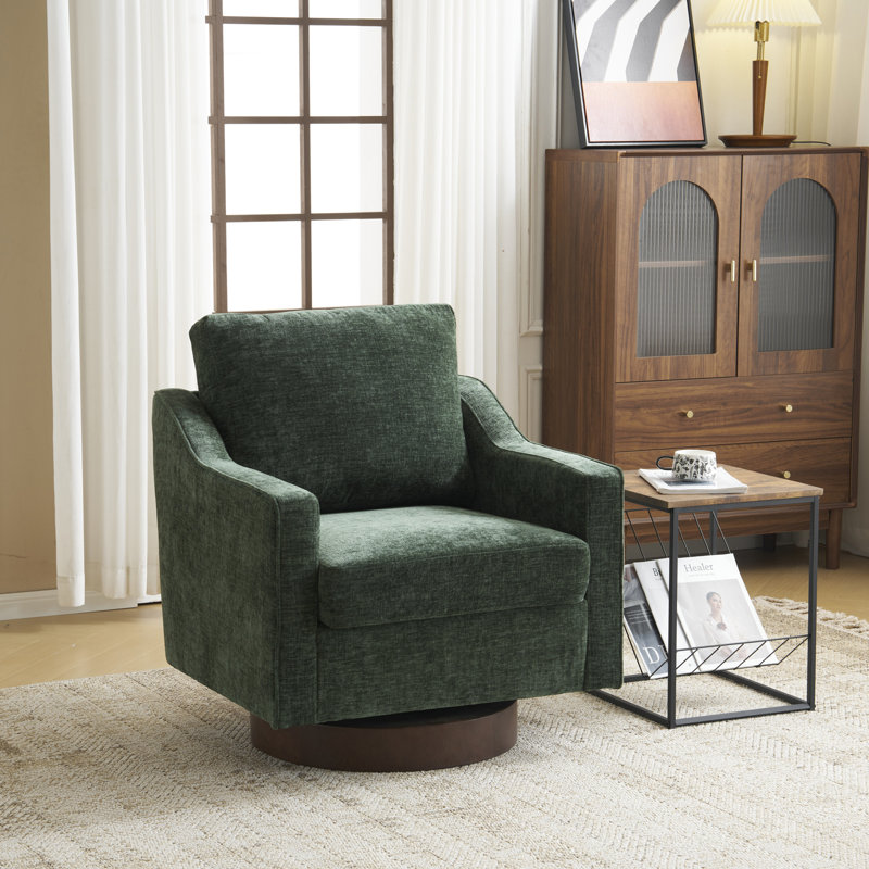 Chenille Living Room Swivel Barrel Accent Chair, Green Chenille