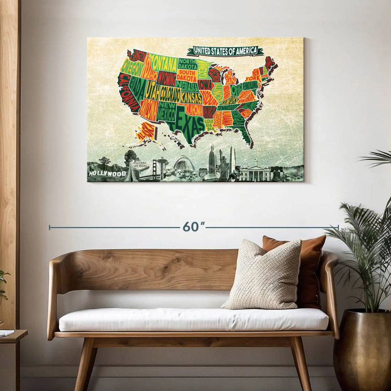 Carte des États-Unis avec autocollants Aliaz, H 30 po x l 45 po