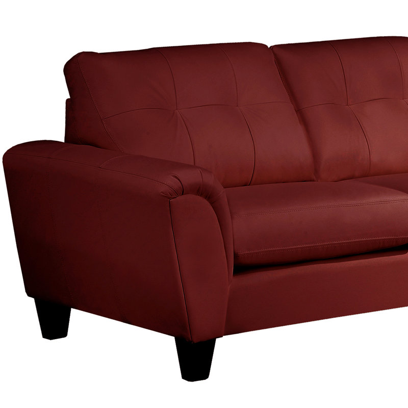 Canapé et méridienne Haussman, Cuir véritable marron rouge, Orienté à droite (vu de face)