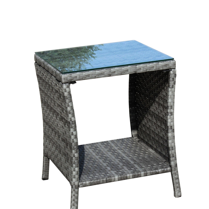 Outdoor Grey Tempered Glass Coffee Table, 19.71X19.71X21in, & Water Resistance, Assembly Table With Weave And Glass, Assemble