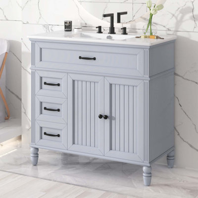 Meuble-lavabo 36 po avec lavabo, armoire de salle de bain avec tiroirs, structure solide et panneau de fibres à densité moyenne, un paquet