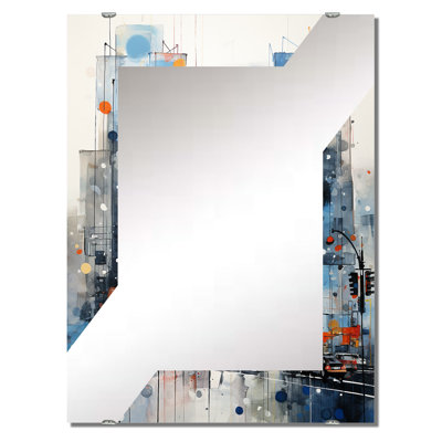 Minimalist Blue And Orange New York Shyscrapers III - Skyscrapers Wall Mirror