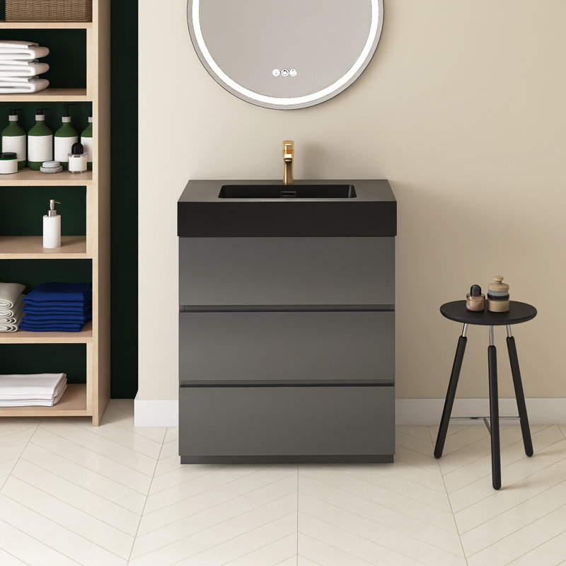 Meuble-lavabo simple 30 po avec comptoir Romen, Gris, Noir
