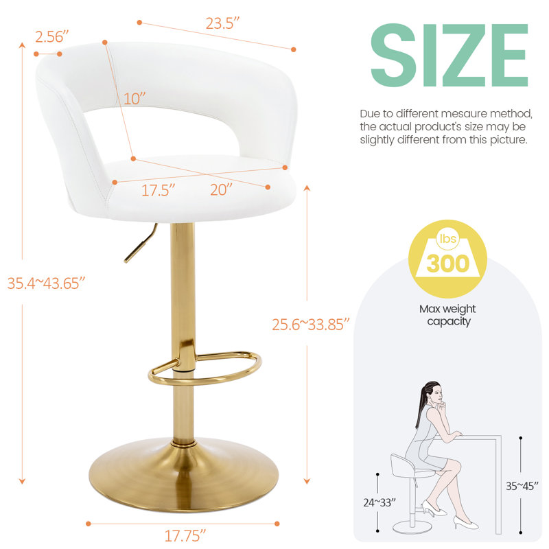 Bar Stool, Modern PU Leather and Metal Base Swivel Adjustable Barstool With Hollow Back And Arms, Upholstered Airlift Counter Height Bar Chair For Kitchen Dining