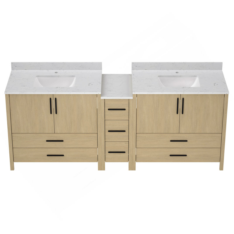 84"W×22"D×34"H Double Sinks Bathroom Vanity Cabinet,Freestangding Storage Vanity Cabinet With White Countertop