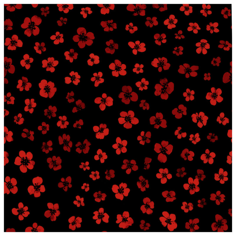 Édredon floral avec fleurs, Édredon simple, Motif floral noir / rouge