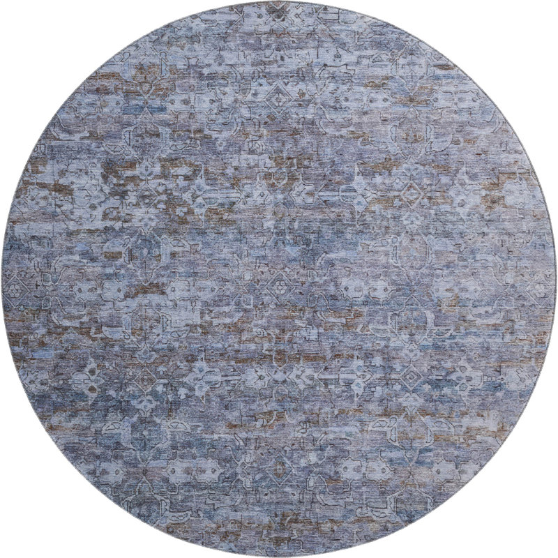 Tapis Ikat Mayfield AMF2324 de qualité supérieure lavable à la machine, Bleu, Rond 8 pi