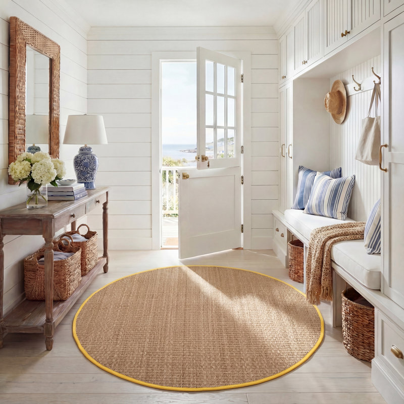 Wyman Natural Fiber Seagrass Solid Color Rug, Round 6'