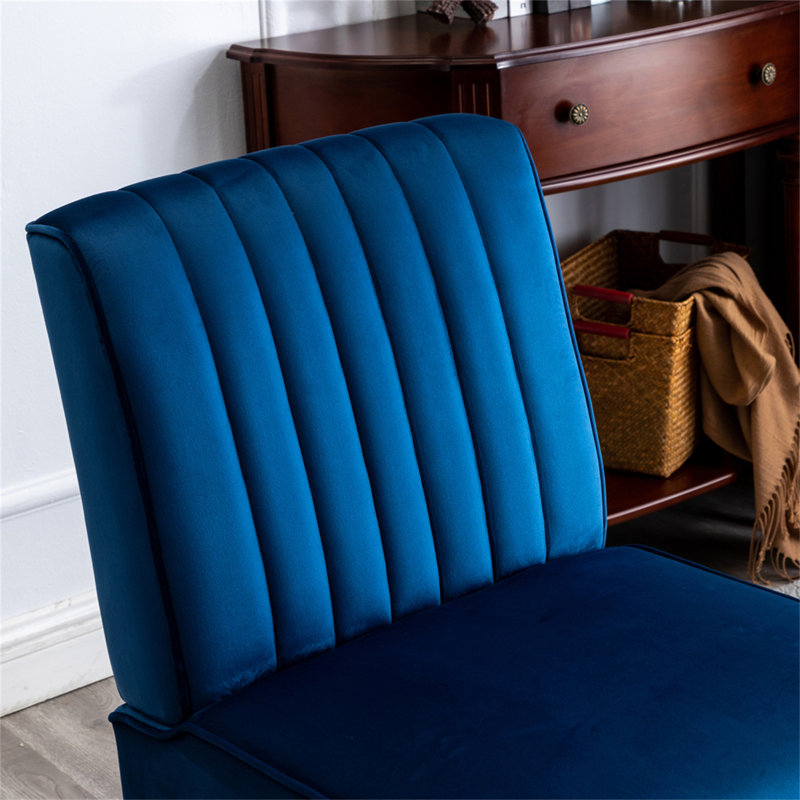 Reese Mid Century Modern Accent Chairs Set Of 2 With Minimalist Design, Dark Blue Velvet