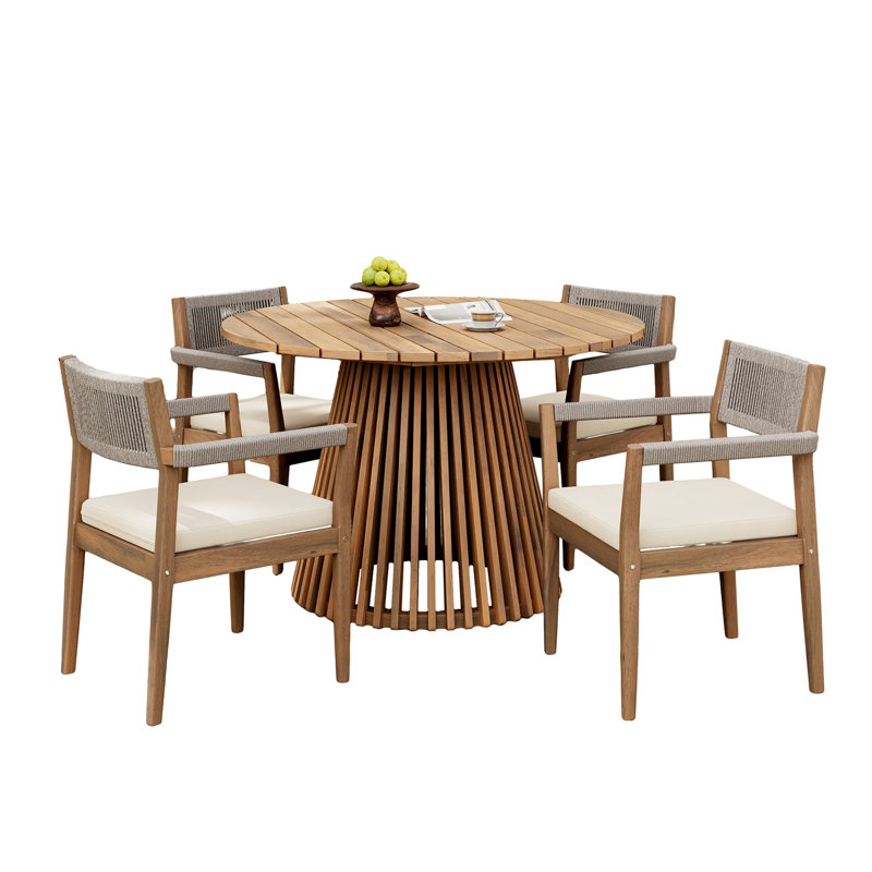 Ensemble de meubles d'extérieur en bois d'acacia 5 pièces, Crème, crème