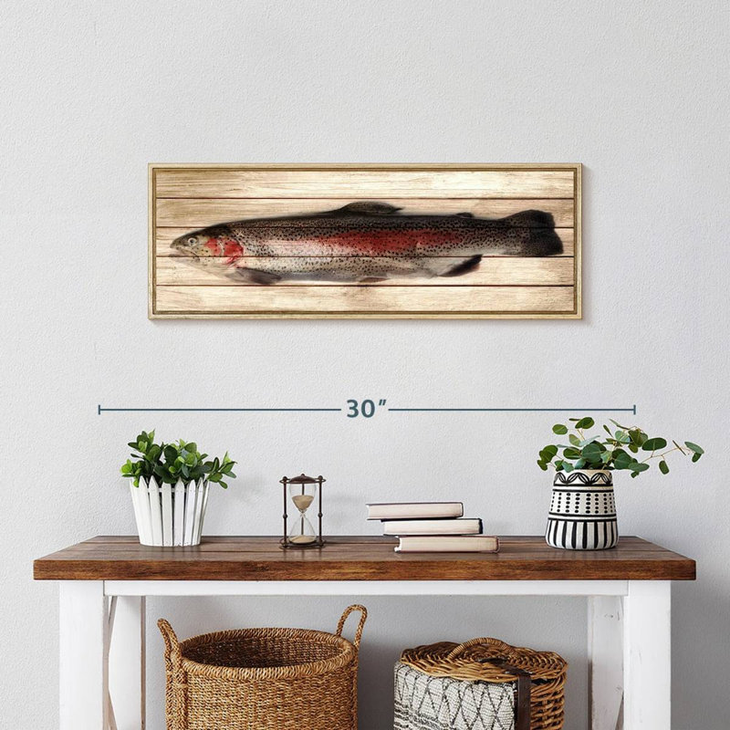 Truite, 25" X 9", Cadre flottant en bois naturel