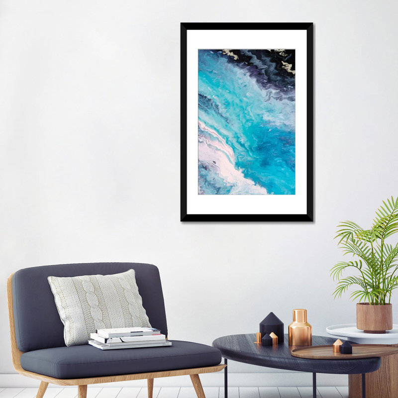 « shore line from above », reproduction sur toile, Papier d'art encadré noir, H 32 po x l 24 po x P 1 po, Blanc