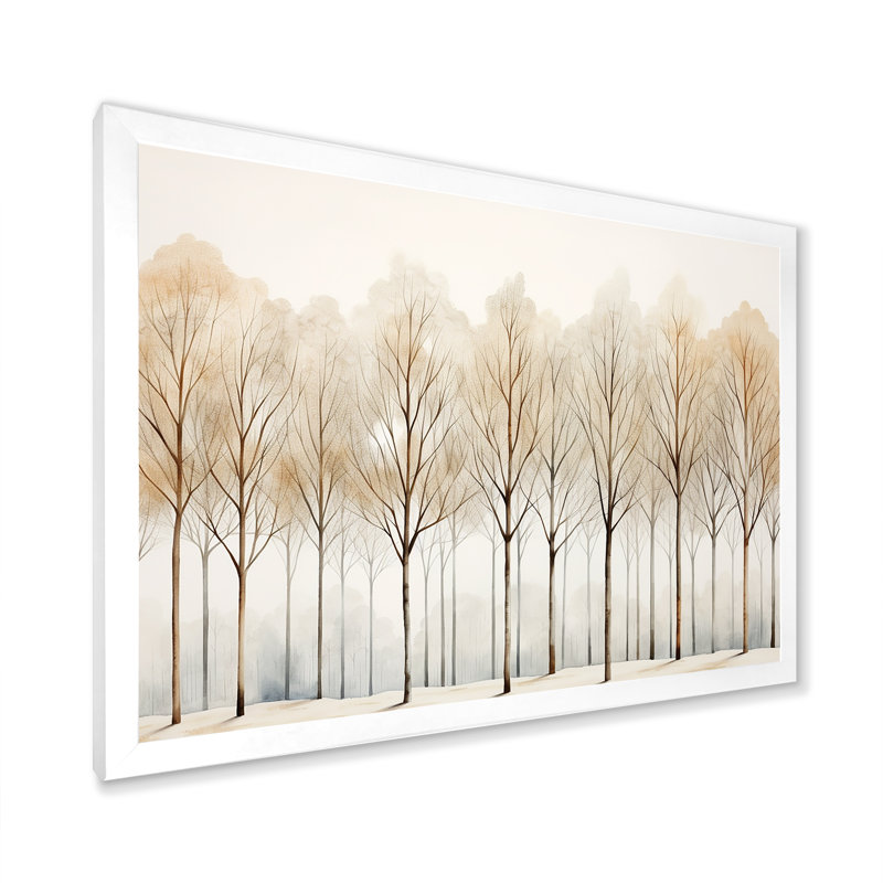 Forêt, arbres, minimalisme, art mural, H 30 po x l 40 po x P 1,5 po, Cadre simple blanc