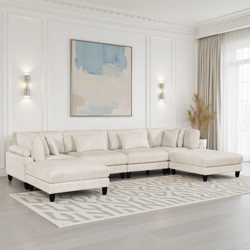 Loowit 160" Modern 6-Piece Modular Sectional Sofa with 2 Ottomans, Reversible Cushions & Soft Corduroy Upholstery - Includes 6 Pillows