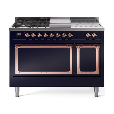 ILVE Nostalgie II Noblesse 48 in Dual Fuel Range, 5 Burner, Griddle, Frenchtop