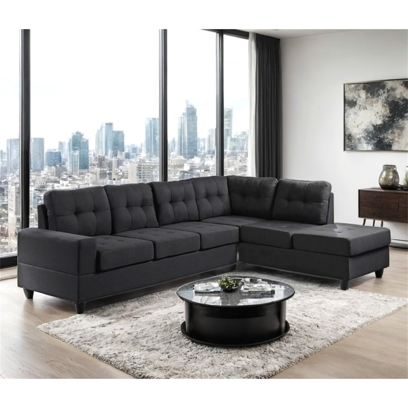Canapé modulaire rembourré avec méridienne réversible Modern, Lin noir