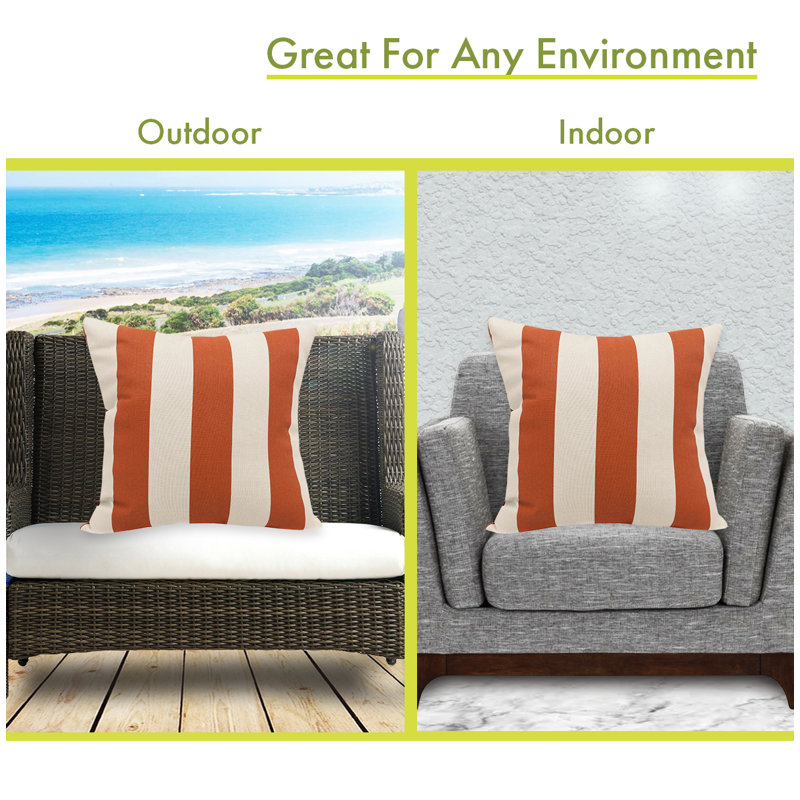 Burnt Orange and Cream Striped Square Outdoor Pillow