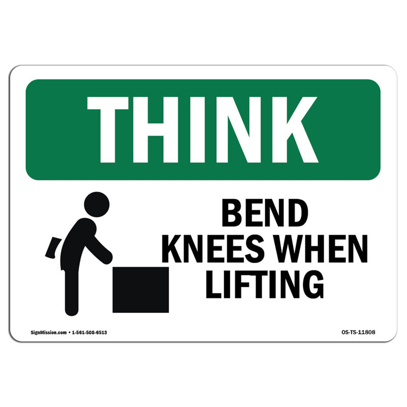 Panneau «Bend Knees When Lifting Aluminium» 12 x 18, H 12 po x l 18 po x P 0,1 po