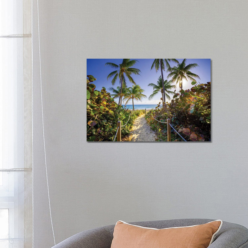 Sandy Path With Palm Trees , Beach South Florida by Susanne Kremer - Wrapped Canvas Gallery-Wrapped Canvas Giclée
