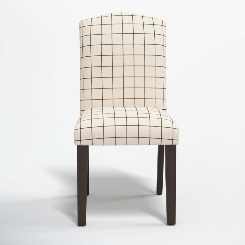 Estrela 20'' H Upholstered Dining Chair, Line Tattersall Green, Black