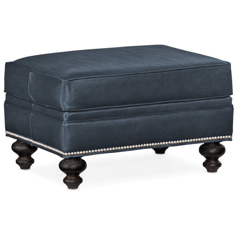 West Ottoman, Anilina Hunter Genuine Leather, Plantation, Pewter