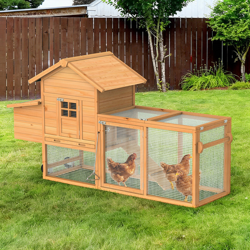 Cage à poules mobile avec roulettes, Naturel