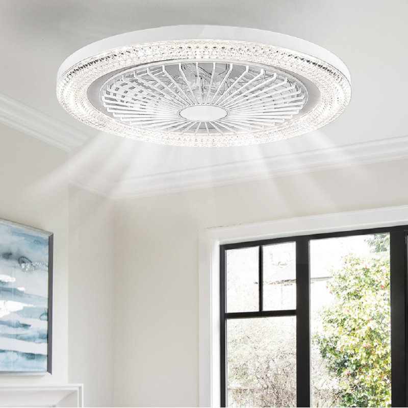 Makaiyla Smart RGB Ceiling Fan Light, 16 Million Colours, Remote/APP Control for Bedroom, 20" Wide, White with Clear Blades